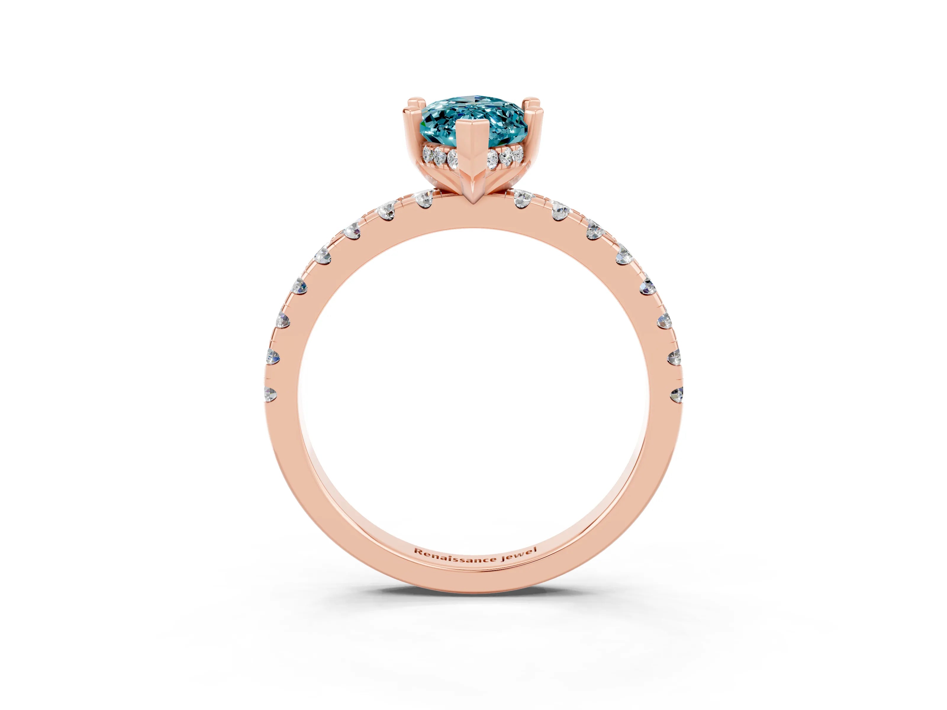 Rose gold Marquise Cut Blue Topaz Solitaire Ring with Pavé Band and Four-Prong Setting_39