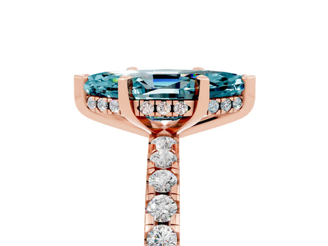 Rose gold Marquise Cut Blue Topaz Solitaire Ring with Pavé Band and Four-Prong Setting_41