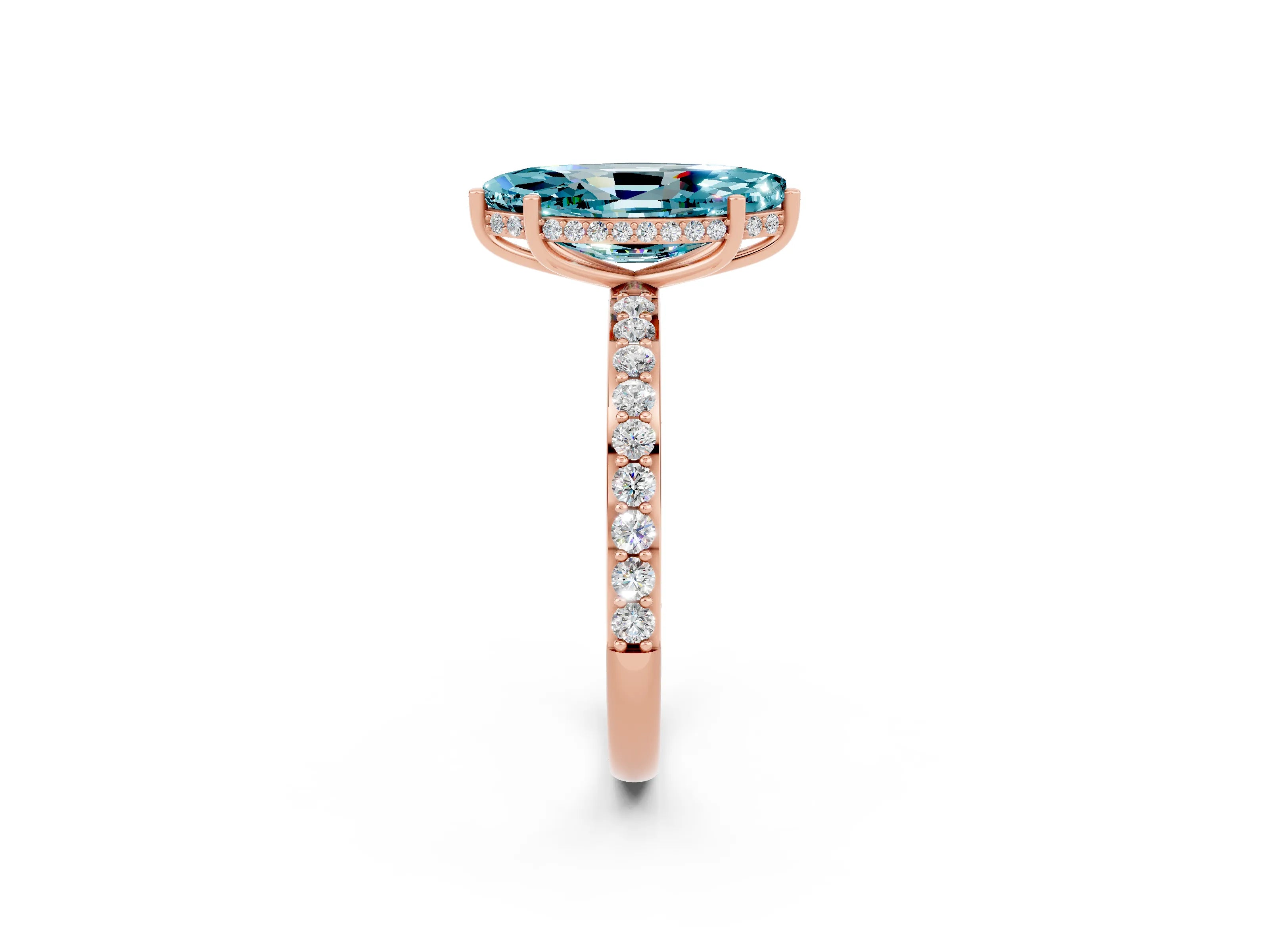Rose gold Marquise Cut Blue Topaz Solitaire Ring with Pavé Band and Hidden Halo_14