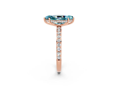 Rose gold Marquise Cut Blue Topaz Solitaire Ring with Pavé Band and Hidden Halo_14