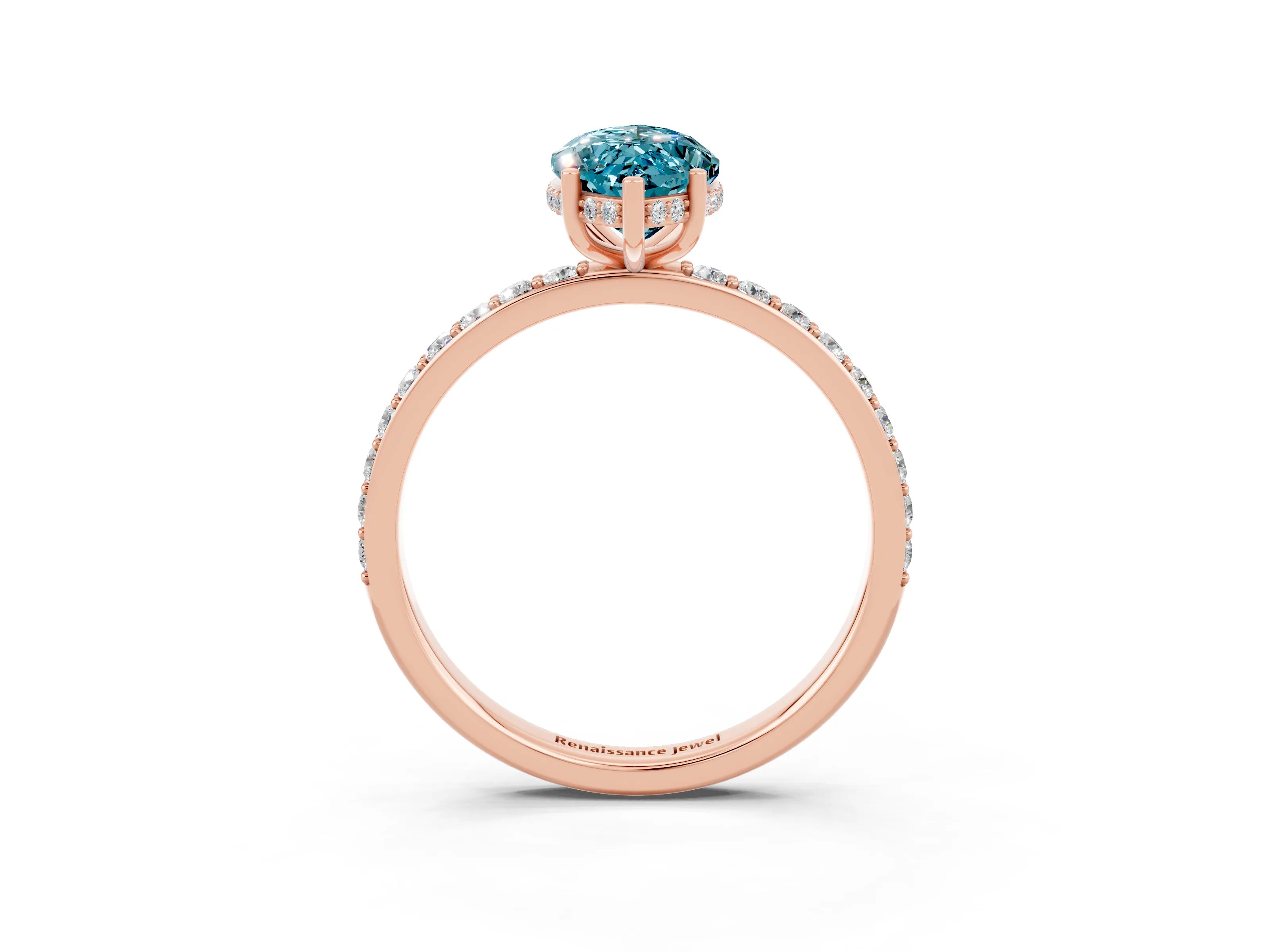 Rose gold Marquise Cut Blue Topaz Solitaire Ring with Pavé Band and Hidden Halo_15