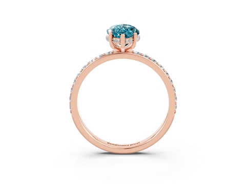 Rose gold Marquise Cut Blue Topaz Solitaire Ring with Pavé Band and Hidden Halo_15