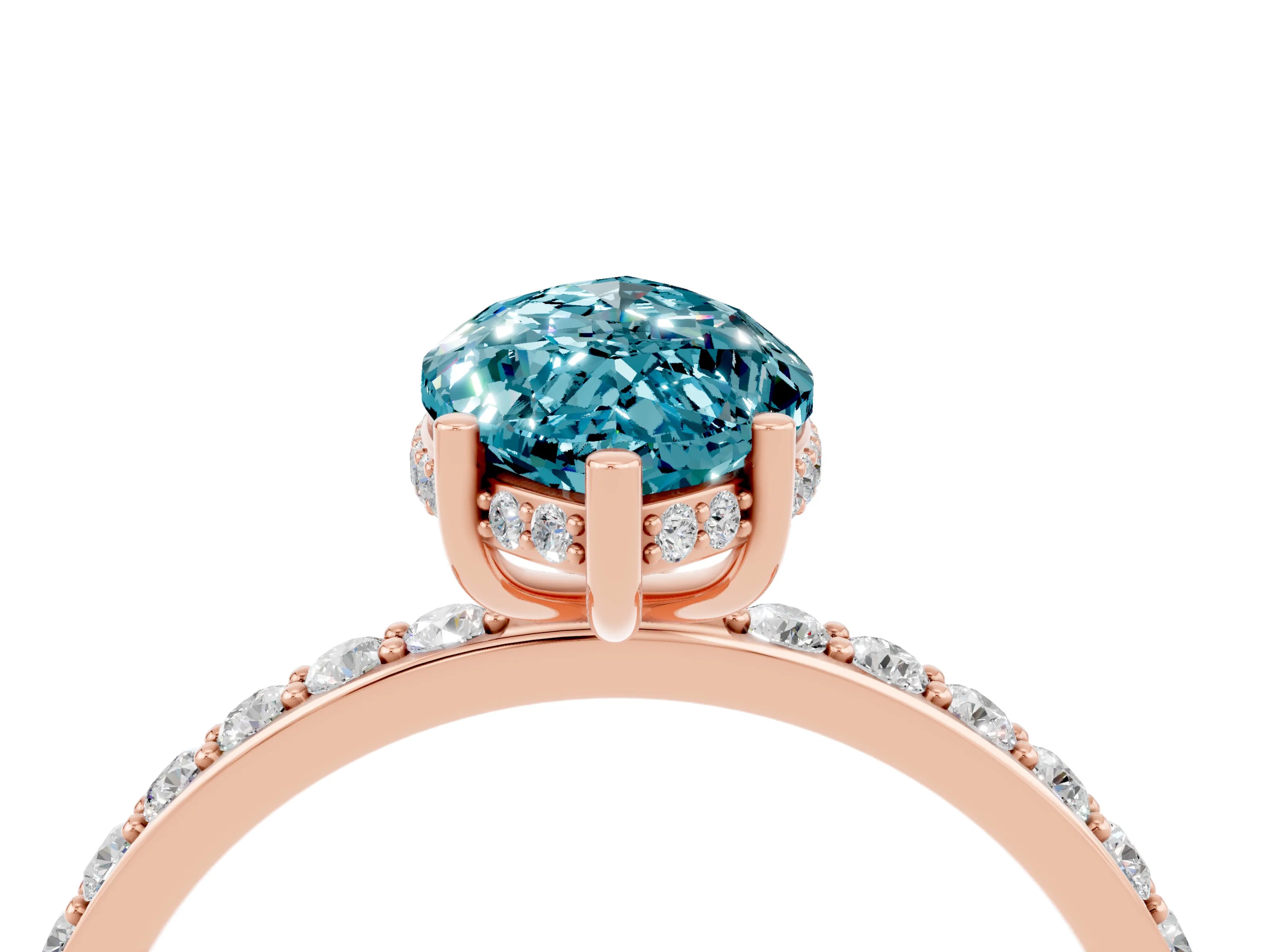 Rose gold Marquise Cut Blue Topaz Solitaire Ring with Pavé Band and Hidden Halo_16