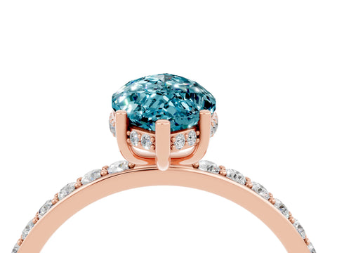 Rose gold Marquise Cut Blue Topaz Solitaire Ring with Pavé Band and Hidden Halo_16