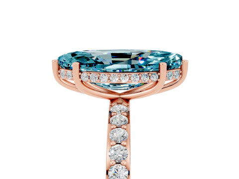 Rose gold Marquise Cut Blue Topaz Solitaire Ring with Pavé Band and Hidden Halo_17