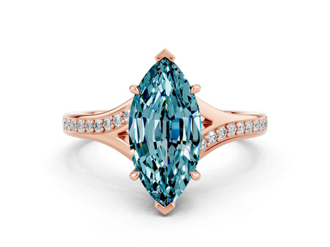 Rose gold Marquise Cut Blue Topaz Solitaire Ring with Pavé Band and Prong Setting_12