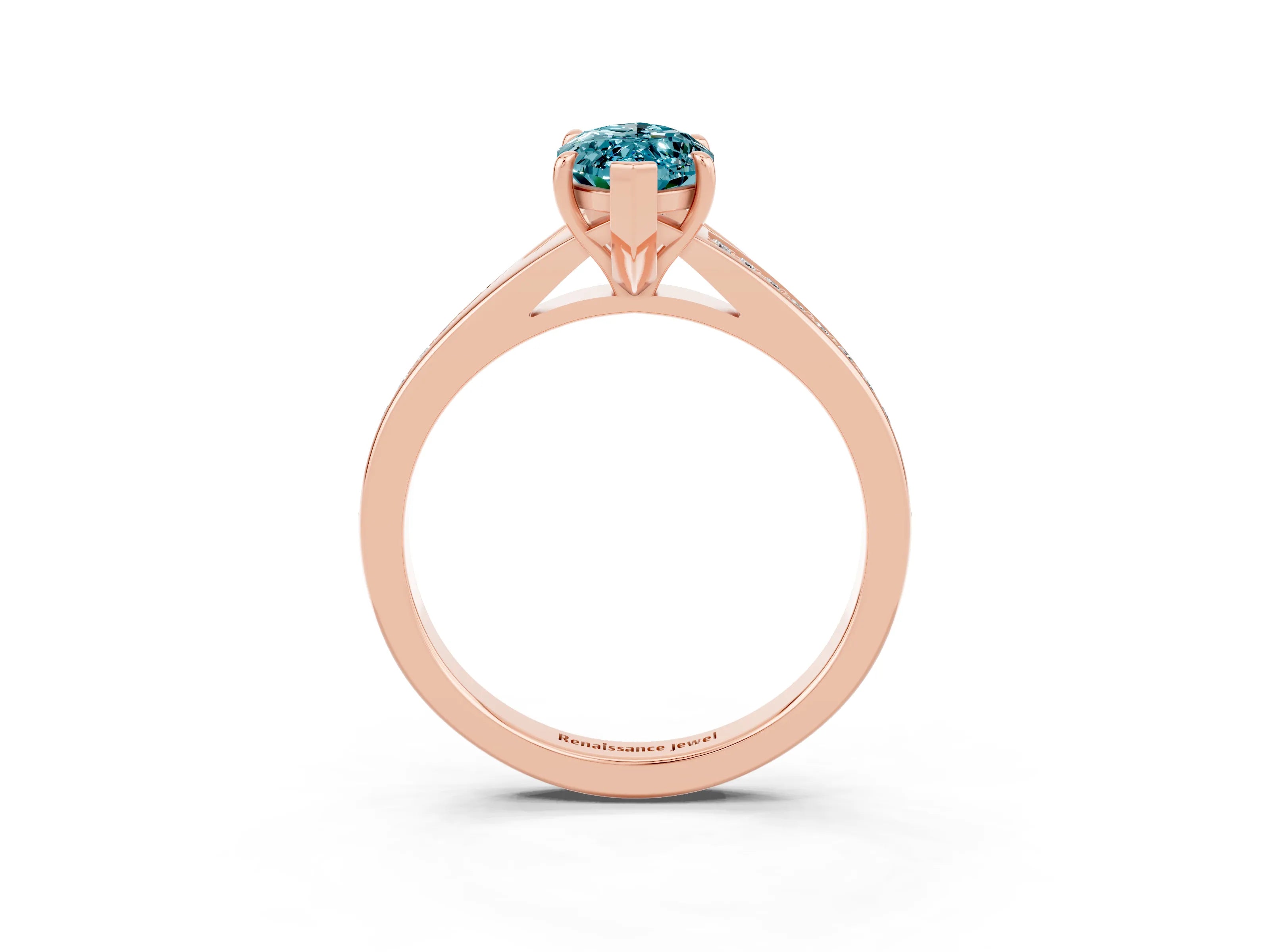 Rose gold Marquise Cut Blue Topaz Solitaire Ring with Pavé Band and Prong Setting_15