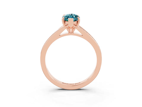 Rose gold Marquise Cut Blue Topaz Solitaire Ring with Pavé Band and Prong Setting_15