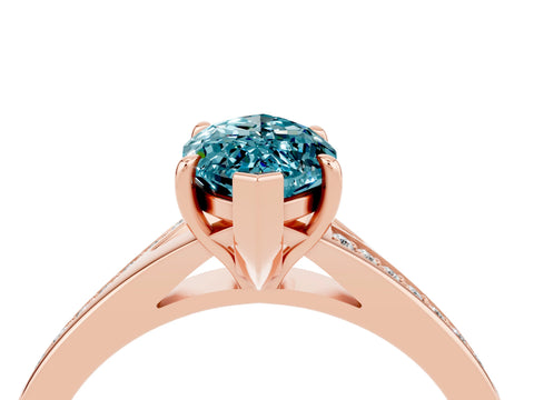 Rose gold Marquise Cut Blue Topaz Solitaire Ring with Pavé Band and Prong Setting_16