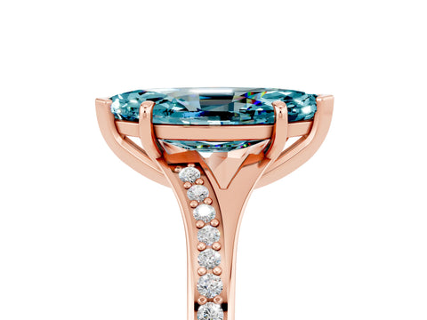 Rose gold Marquise Cut Blue Topaz Solitaire Ring with Pavé Band and Prong Setting_17