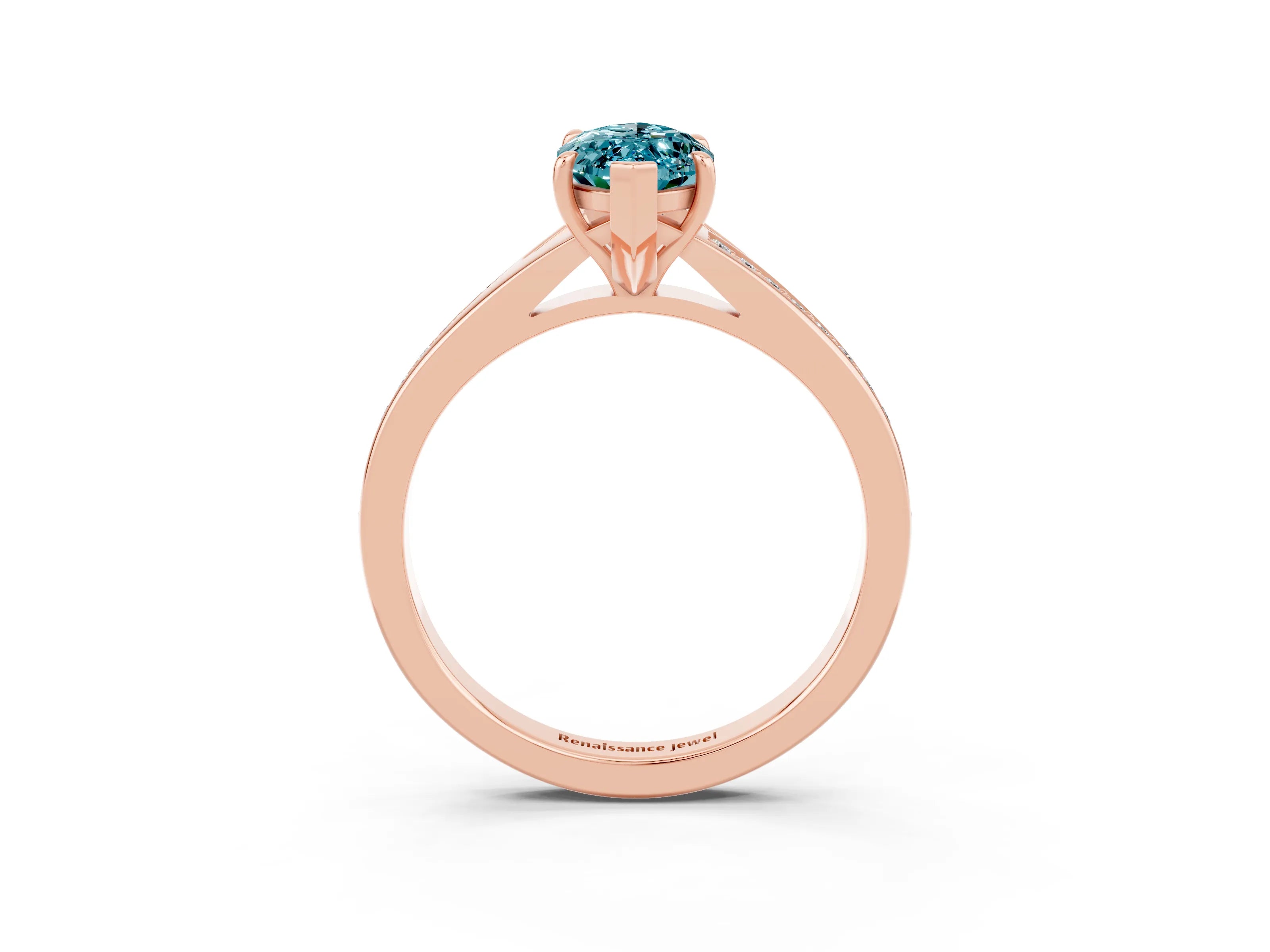 Rose gold Marquise Cut Blue Topaz Solitaire Ring with Pavé Band and Prong Setting_3