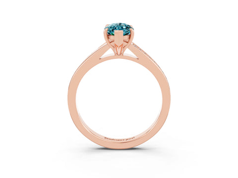Rose gold Marquise Cut Blue Topaz Solitaire Ring with Pavé Band and Prong Setting_3