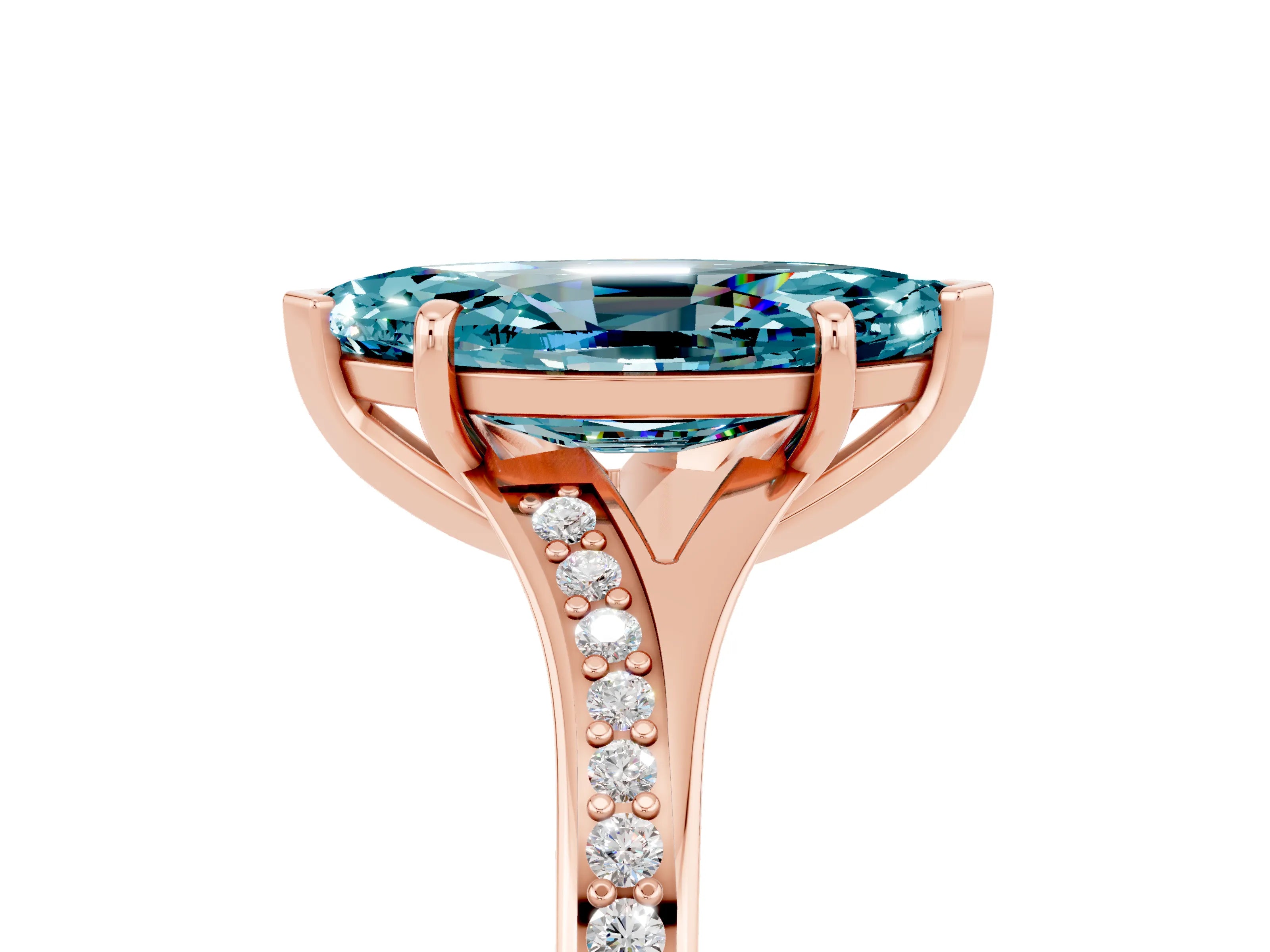 Rose gold Marquise Cut Blue Topaz Solitaire Ring with Pavé Band and Prong Setting_5