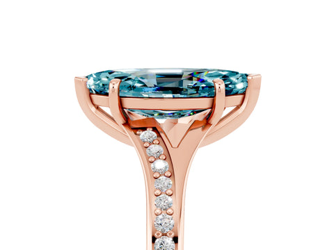 Rose gold Marquise Cut Blue Topaz Solitaire Ring with Pavé Band and Prong Setting_5