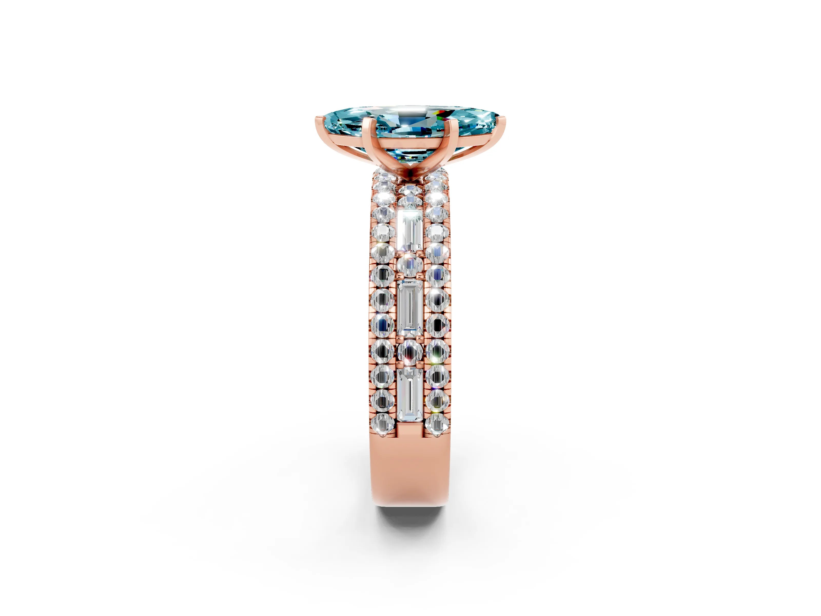 Rose gold Marquise Cut Blue Topaz Solitaire Ring with Pavé and Channel Set Band_2
