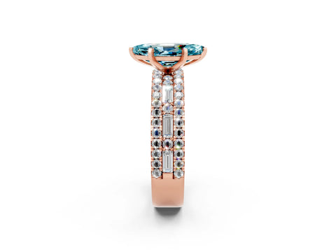 Rose gold Marquise Cut Blue Topaz Solitaire Ring with Pavé and Channel Set Band_2