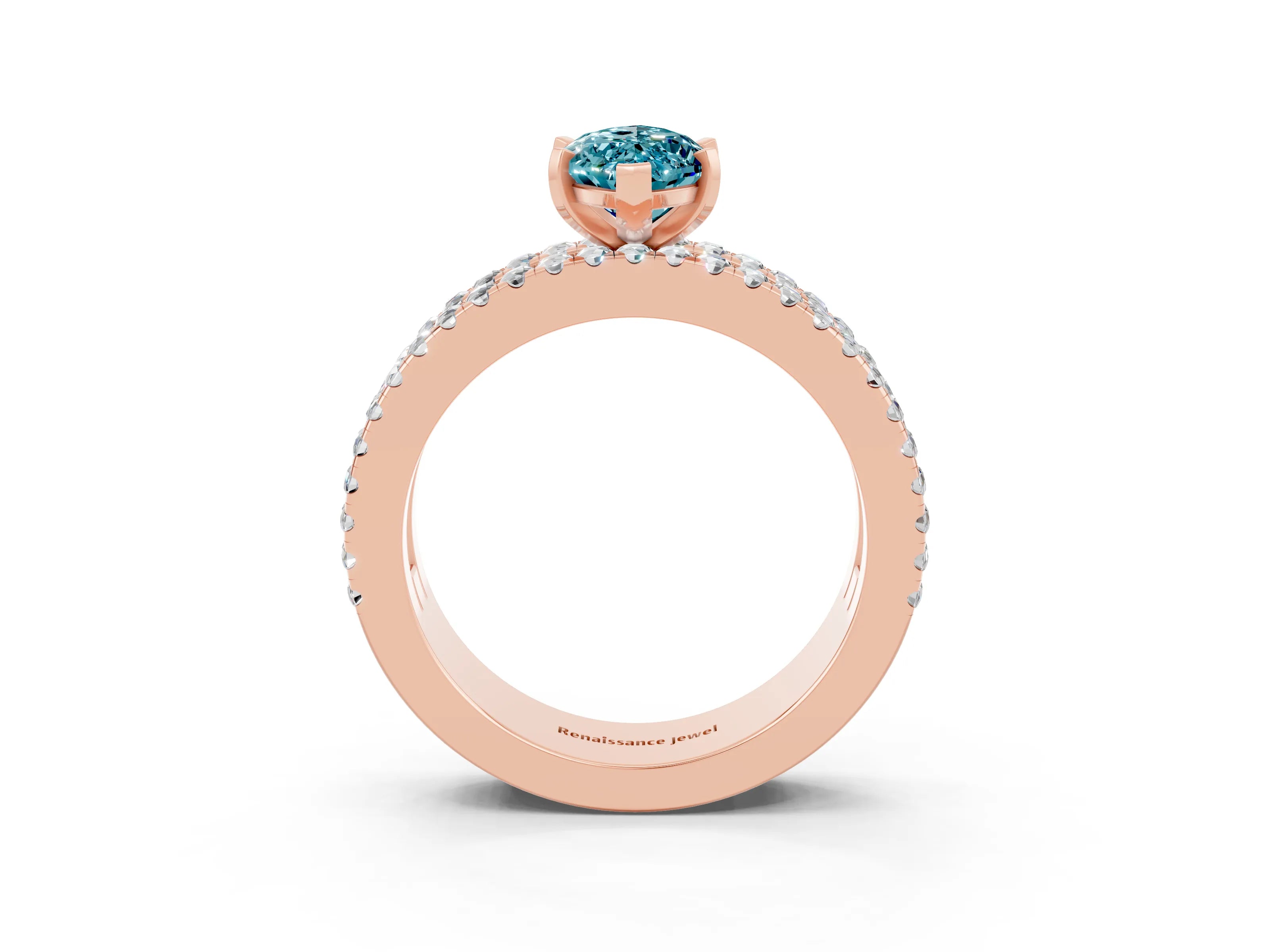 Rose gold Marquise Cut Blue Topaz Solitaire Ring with Pavé and Channel Set Band_3