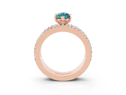 Rose gold Marquise Cut Blue Topaz Solitaire Ring with Pavé and Channel Set Band_3