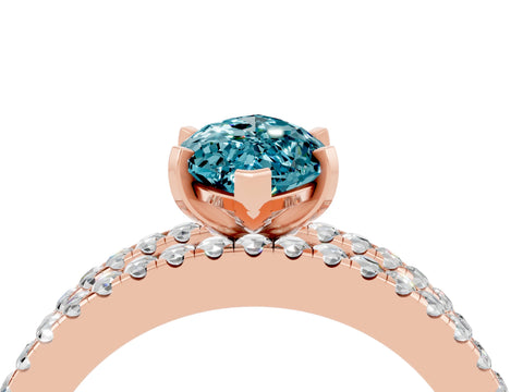 Rose gold Marquise Cut Blue Topaz Solitaire Ring with Pavé and Channel Set Band_4