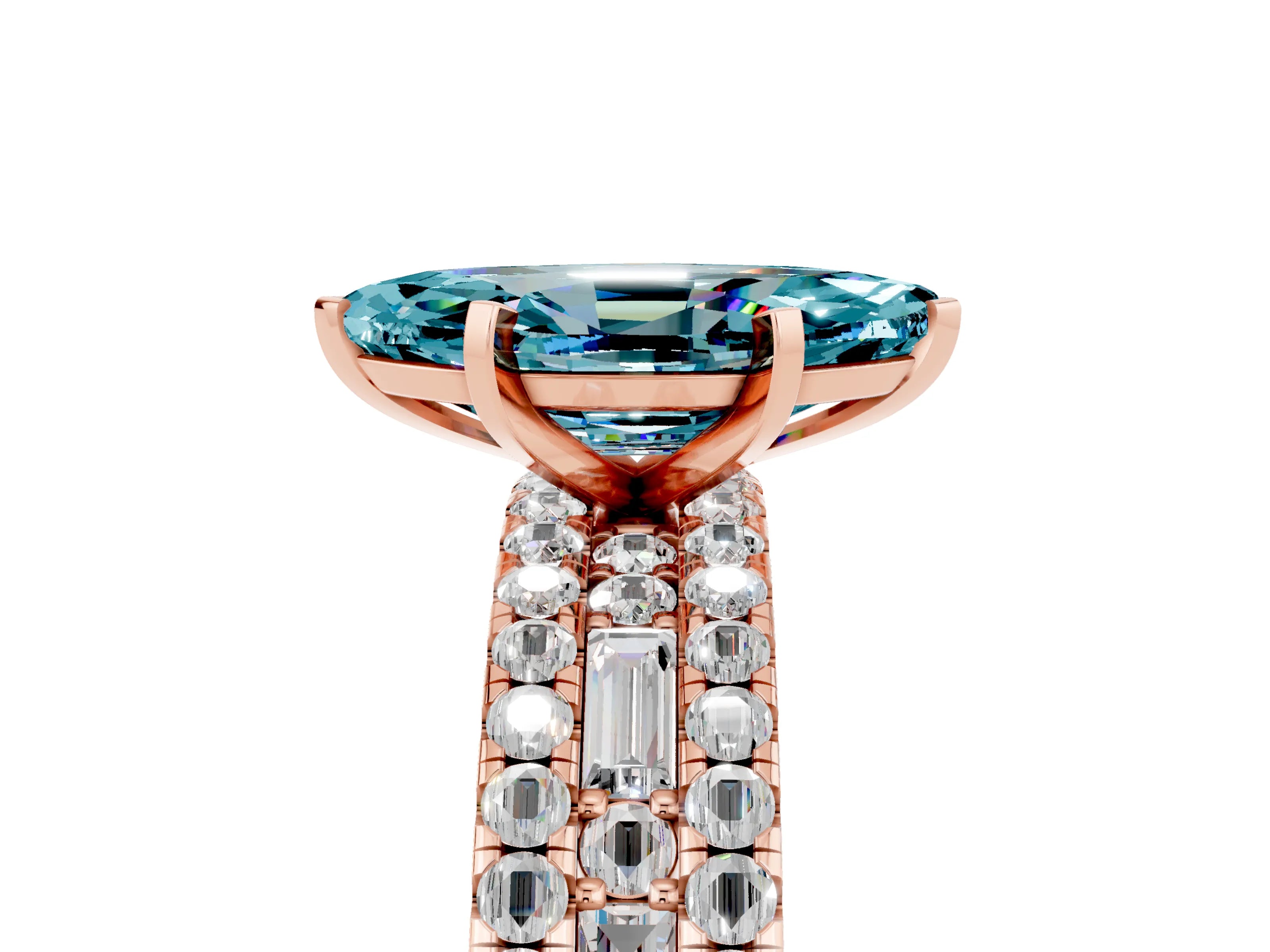 Rose gold Marquise Cut Blue Topaz Solitaire Ring with Pavé and Channel Set Band_5