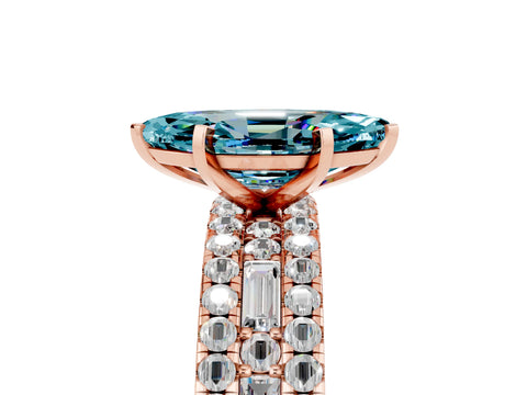 Rose gold Marquise Cut Blue Topaz Solitaire Ring with Pavé and Channel Set Band_5