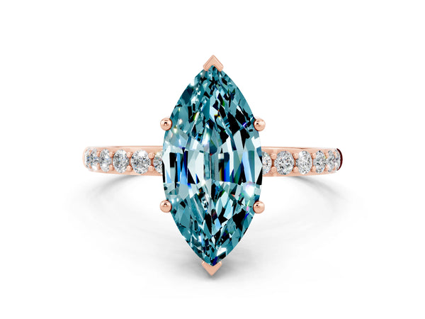 Rose gold Marquise Cut Blue Topaz Solitaire Ring with Round  Pavé Band and Prong Setting