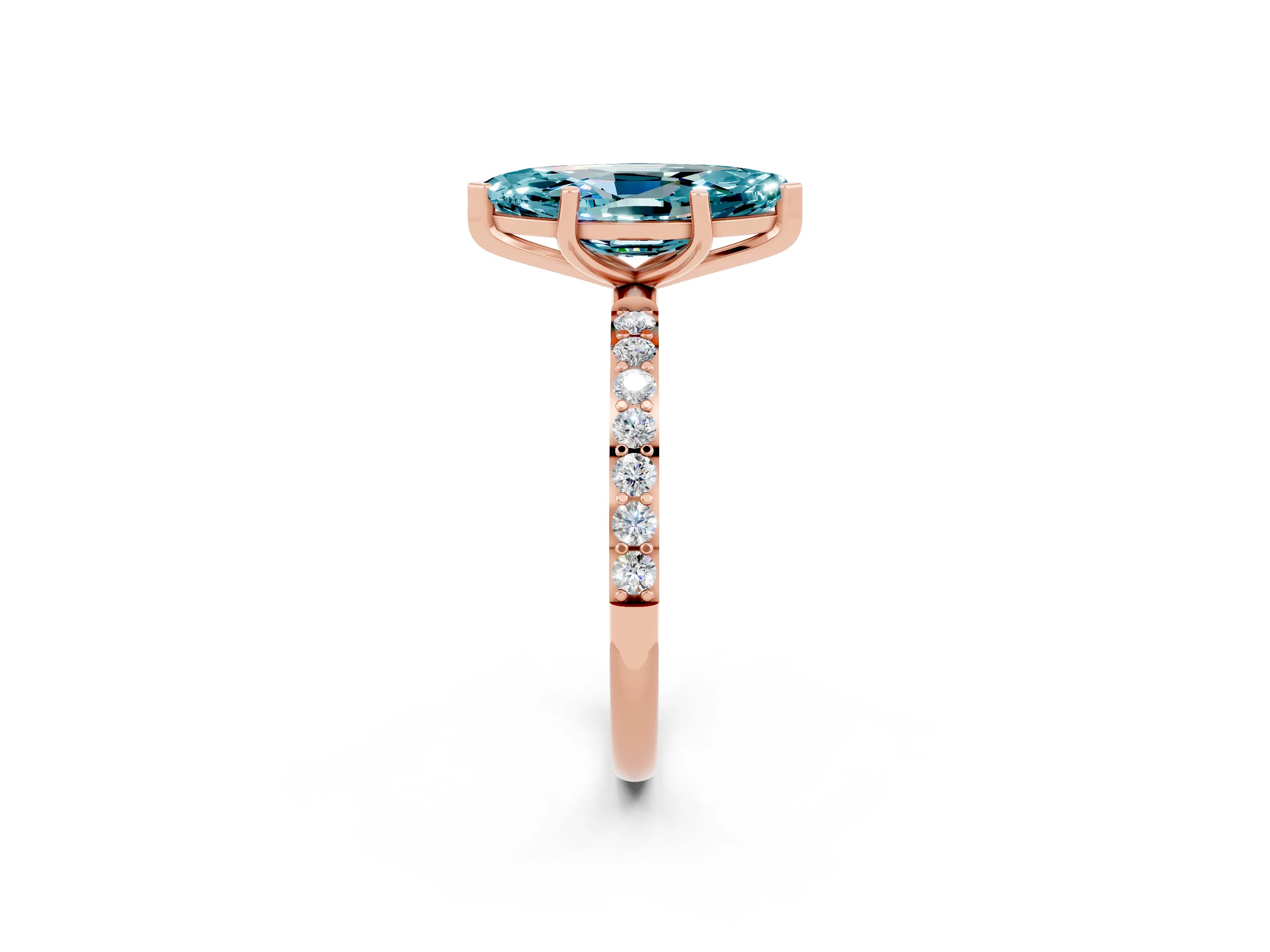 Rose gold Marquise Cut Blue Topaz Solitaire Ring with Pave Band and Four Prong Setting_26