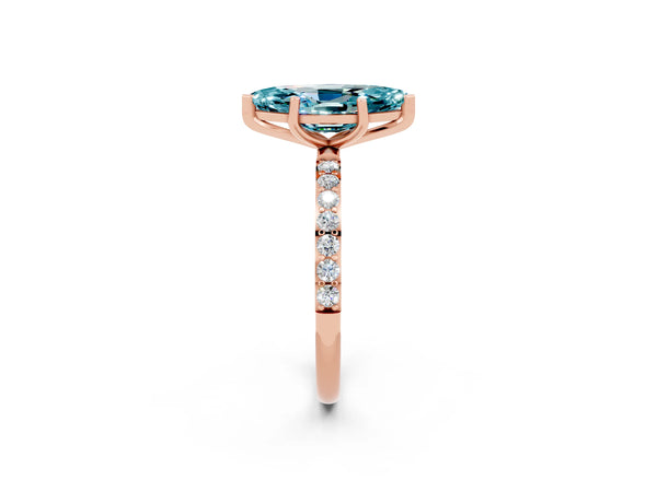 Rose gold Marquise Cut Blue Topaz Solitaire Ring with Round  Pavé Band and Prong Setting