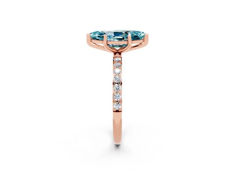 Rose gold Marquise Cut Blue Topaz Solitaire Ring with Pave Band and Four Prong Setting_26
