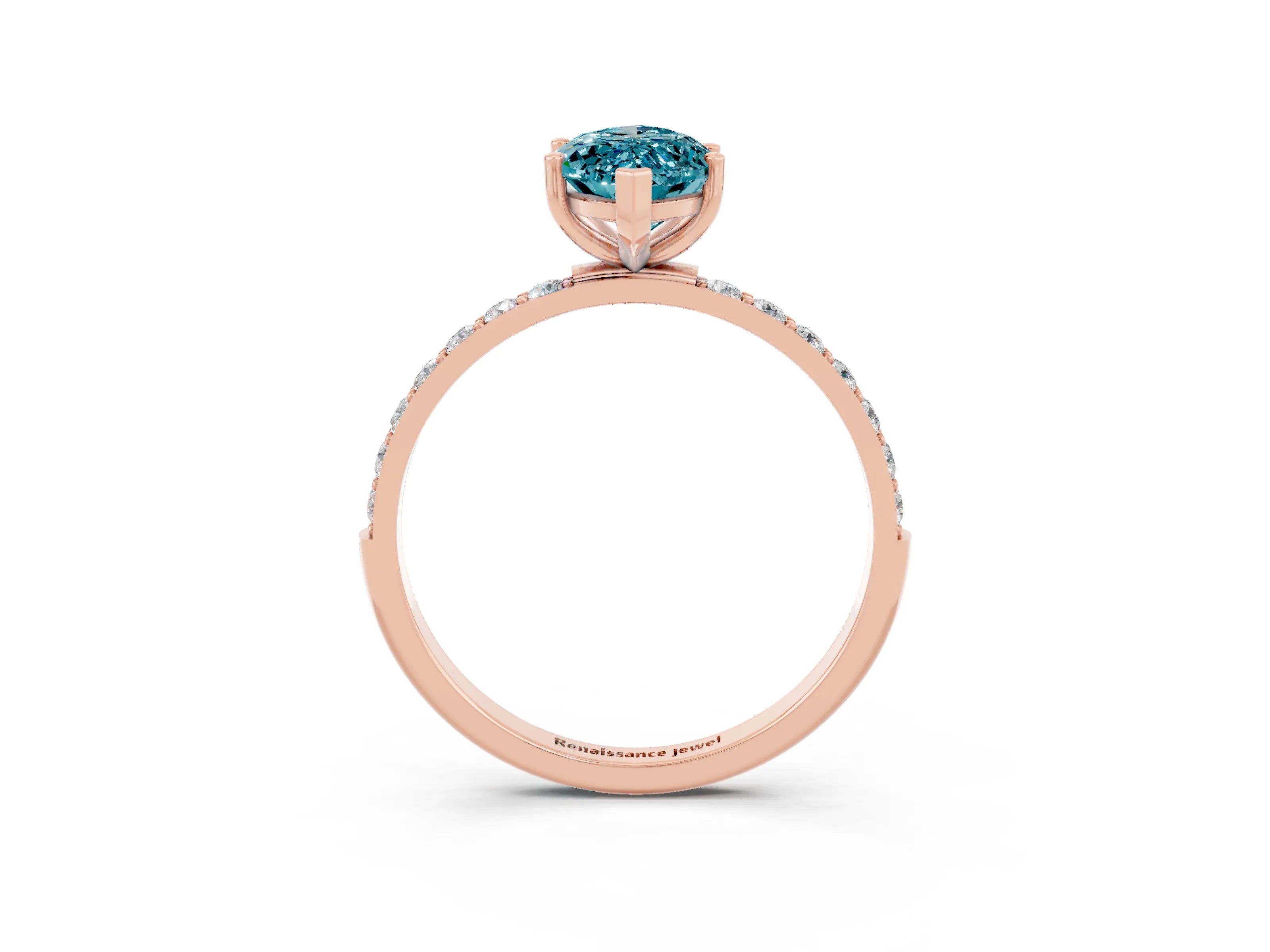 Rose gold Marquise Cut Blue Topaz Solitaire Ring with Pave Band and Four Prong Setting_27