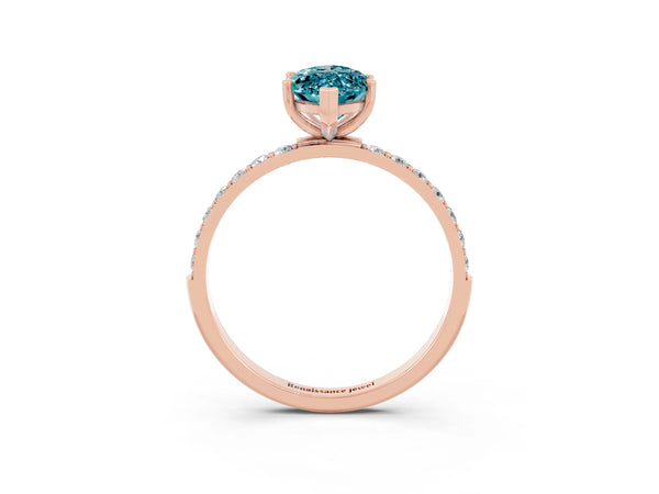 Rose gold Marquise Cut Blue Topaz Solitaire Ring with Round  Pavé Band and Prong Setting