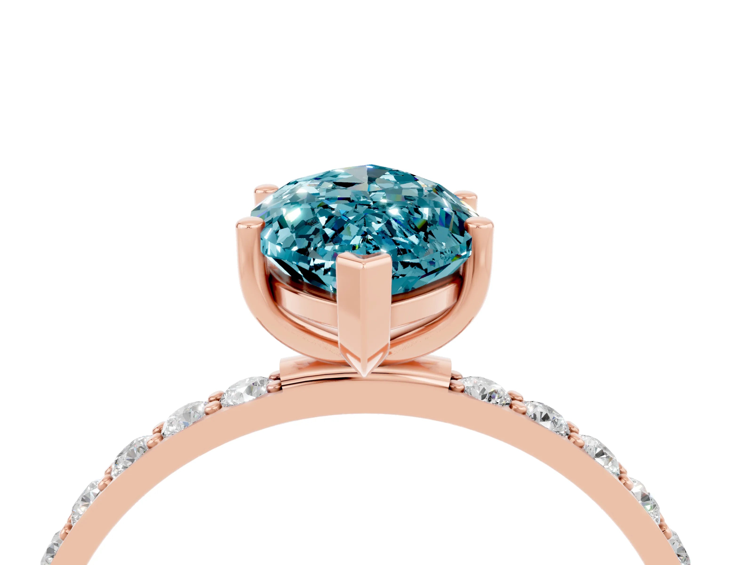 Rose gold Marquise Cut Blue Topaz Solitaire Ring with Pave Band and Four Prong Setting_28