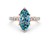 Rose gold Marquise Cut Blue Topaz Solitaire Ring with Round  Pavé Band and Four-Prong Setting_44