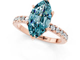 Rose gold Marquise Cut Blue Topaz Solitaire Ring with Round  Pavé Band and Four-Prong Setting_45