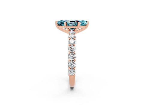 Rose gold Marquise Cut Blue Topaz Solitaire Ring with Shared Prong Pavé Band and Four-Prong Setting_2