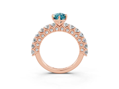 Rose gold Marquise Cut Blue Topaz Solitaire Ring with Shared Prong Pavé Band and Four-Prong Setting_3