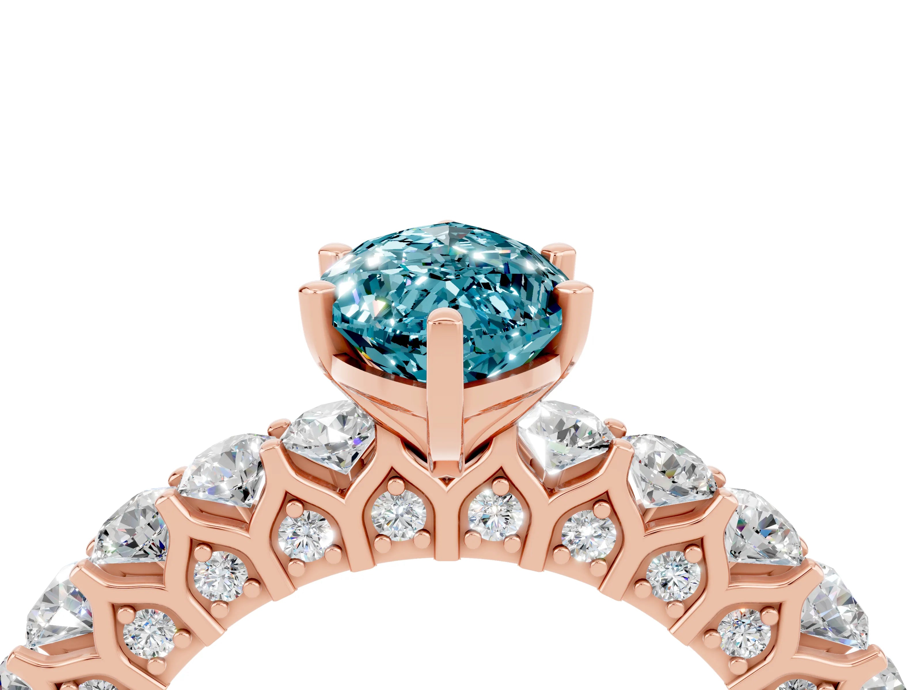 Rose gold Marquise Cut Blue Topaz Solitaire Ring with Shared Prong Pavé Band and Four-Prong Setting_4