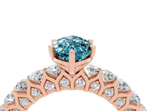 Rose gold Marquise Cut Blue Topaz Solitaire Ring with Shared Prong Pavé Band and Four-Prong Setting_4