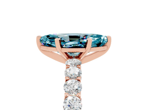 Rose gold Marquise Cut Blue Topaz Solitaire Ring with Shared Prong Pavé Band and Four-Prong Setting_5