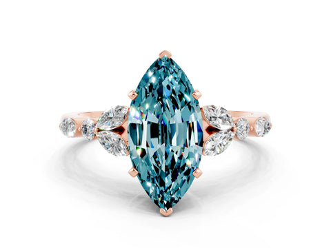 Rose gold Marquise Cut Blue Topaz Solitaire Ring with Side Stones and Four-Prong Setting_12