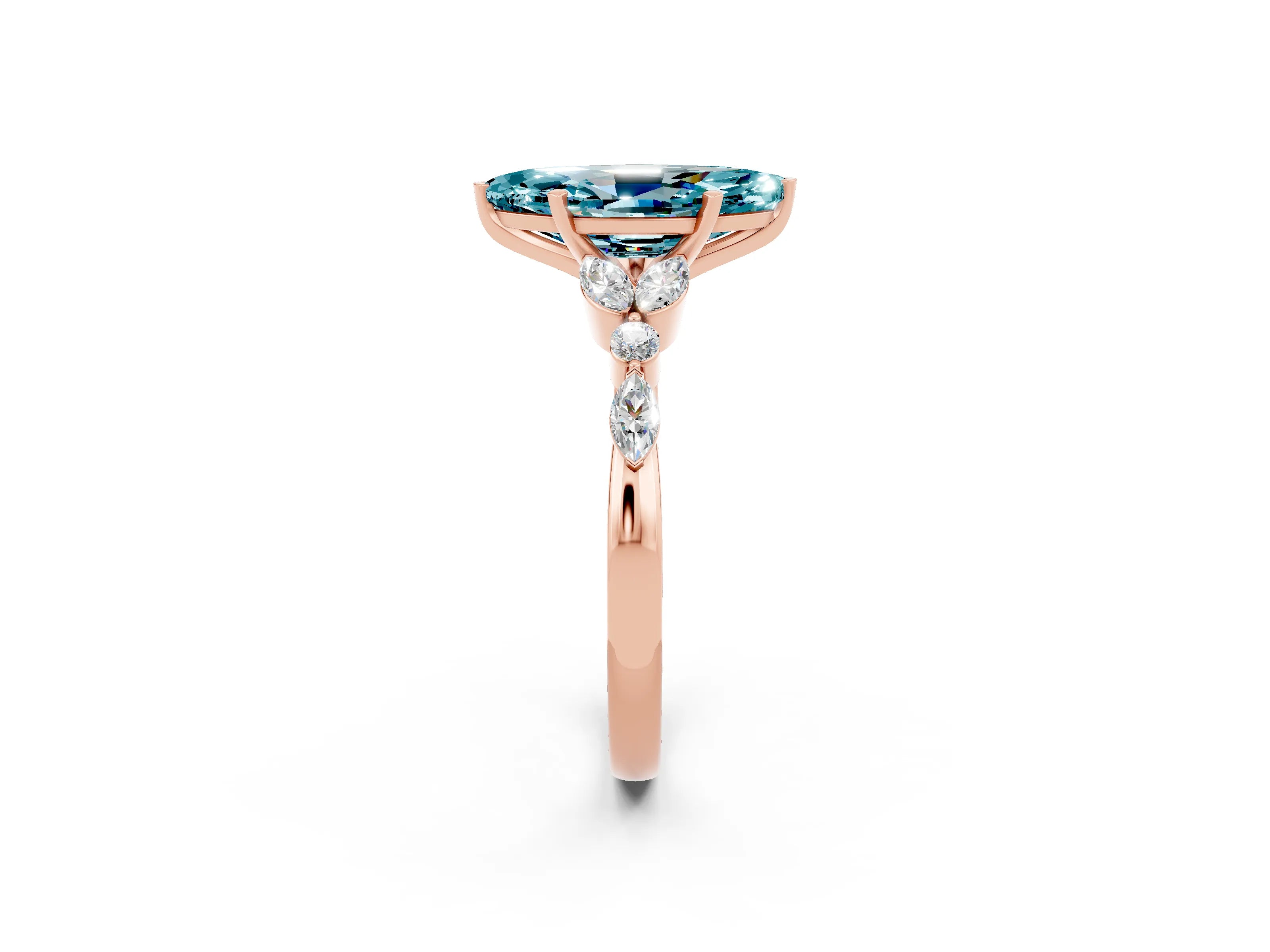 Rose gold Marquise Cut Blue Topaz Solitaire Ring with Side Stones and Four-Prong Setting_14