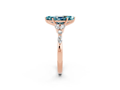 Rose gold Marquise Cut Blue Topaz Solitaire Ring with Side Stones and Four-Prong Setting_14