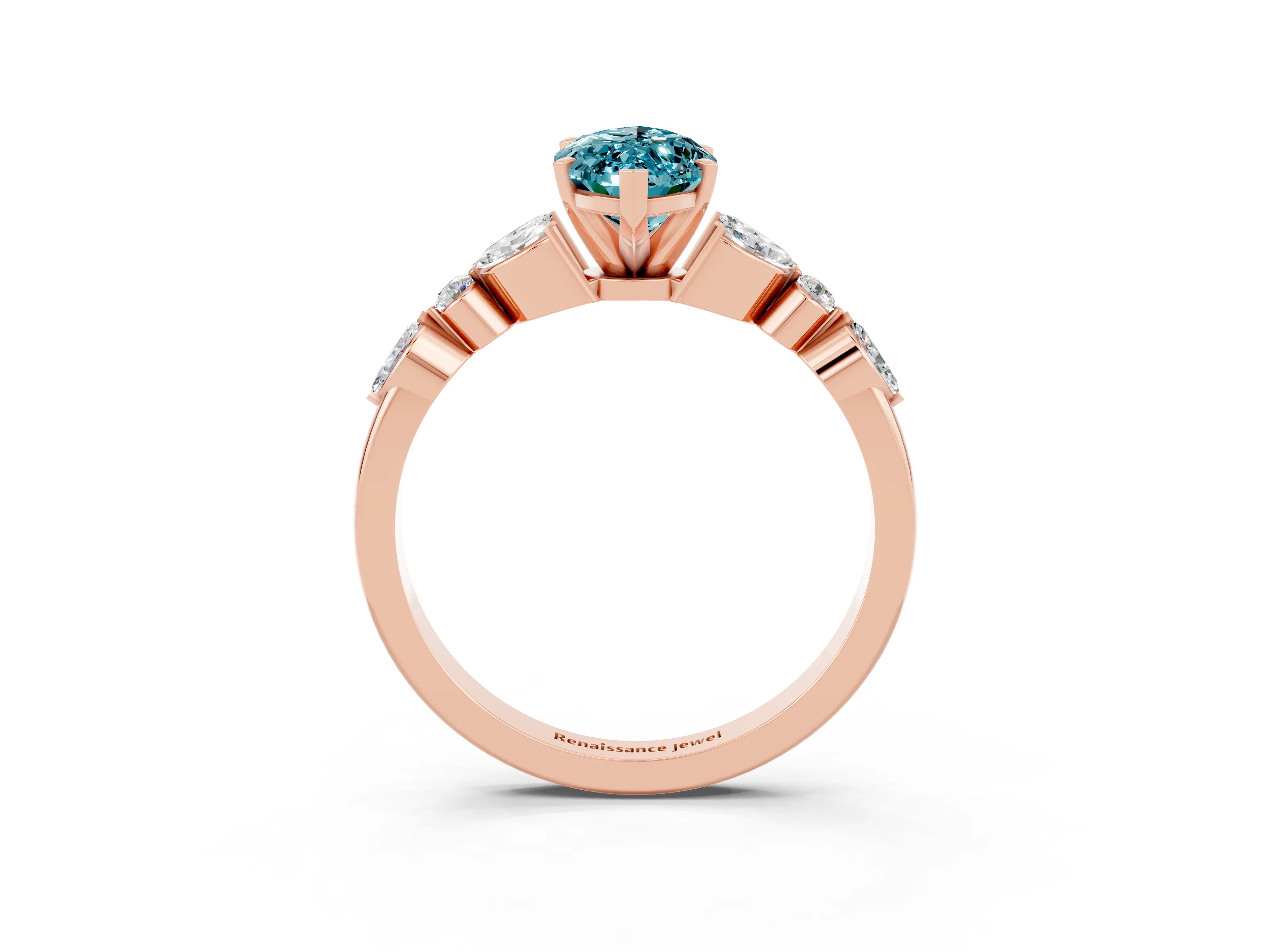 Rose gold Marquise Cut Blue Topaz Solitaire Ring with Side Stones and Four-Prong Setting_15