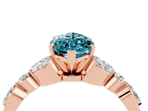 Rose gold Marquise Cut Blue Topaz Solitaire Ring with Side Stones and Four-Prong Setting_16