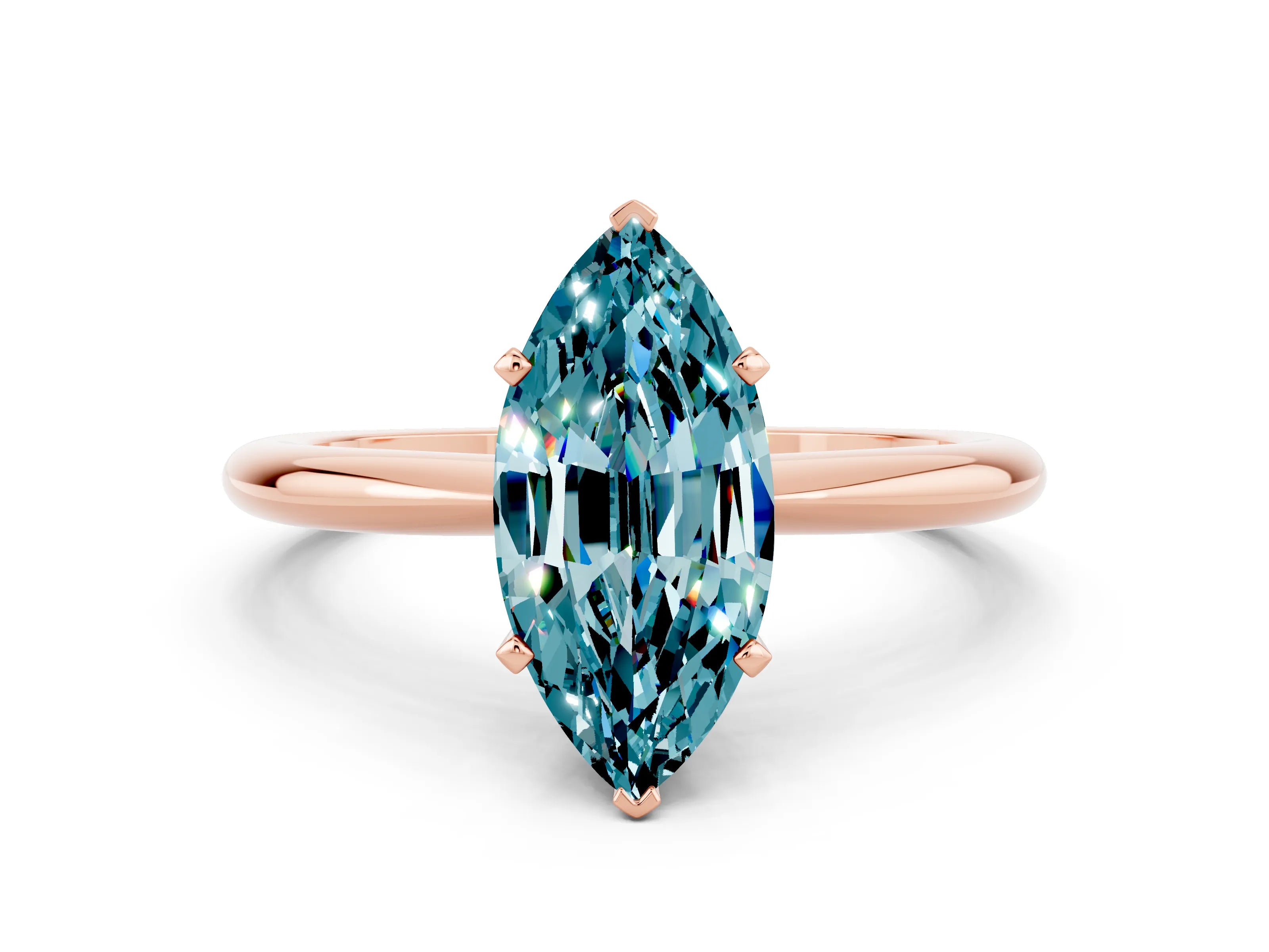 Rose gold Marquise Cut Blue Topaz Solitaire Ring with Six-Prong Setting and Classic Band