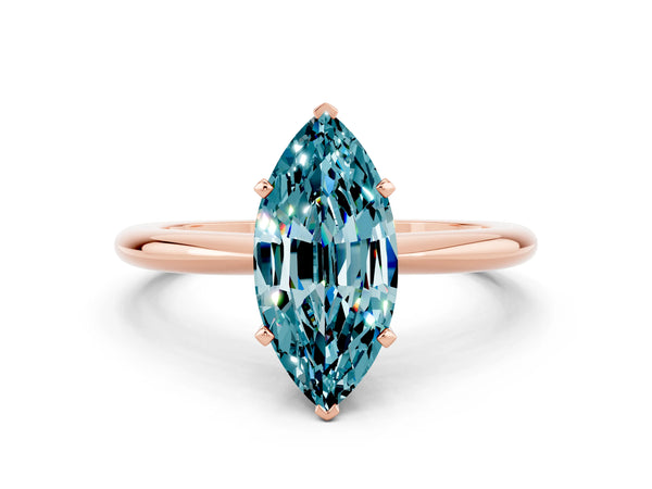 Rose gold Marquise Cut Blue Topaz Solitaire Ring with Six-Prong Setting and Classic Band
