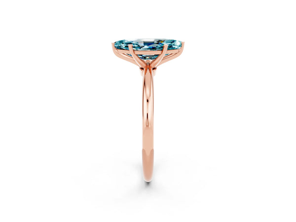 Rose gold Marquise Cut Blue Topaz Solitaire Ring with Six-Prong Setting and Classic Band