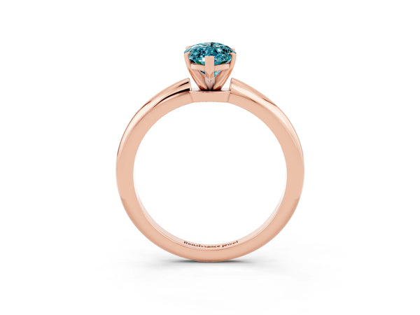Rose gold Marquise Cut Blue Topaz Solitaire Ring with Six-Prong Setting and Classic Band