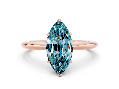 Rose gold Marquise Cut Blue Topaz Solitaire Ring with Six-Prong Setting and Classic Band