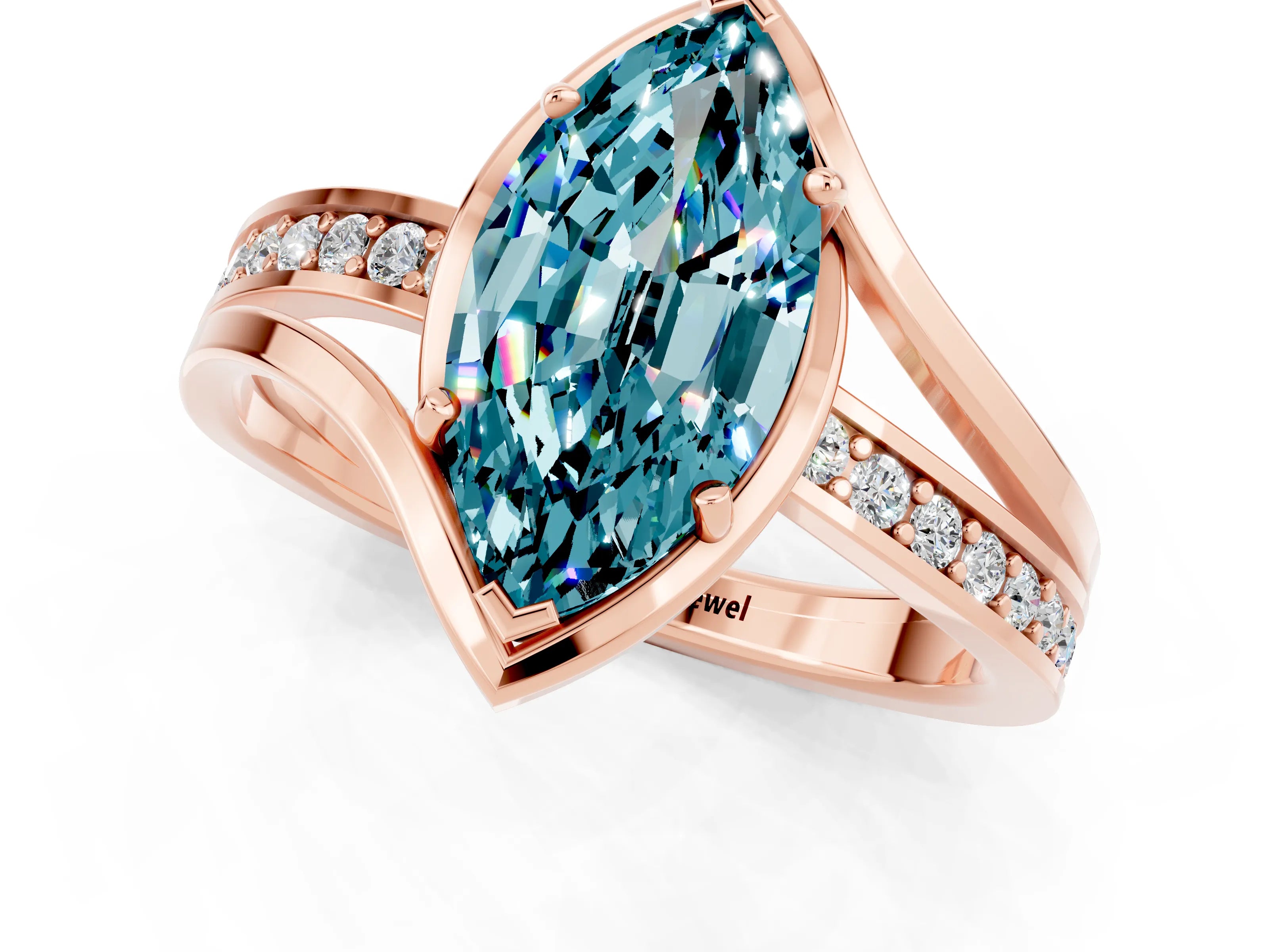 Rose gold Marquise Cut Blue Topaz Solitaire Ring with Split Shank and Prong Setting_1